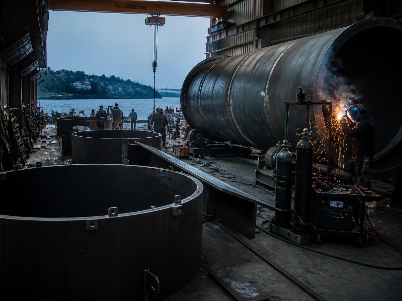 Fabricação de tanques e estruturas metálicas em oficina naval